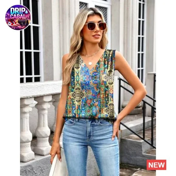 Satin Camisole Top V-Neck Pleated Sleeveless Blouse Elegant Business Casual - Picture 5 of 5